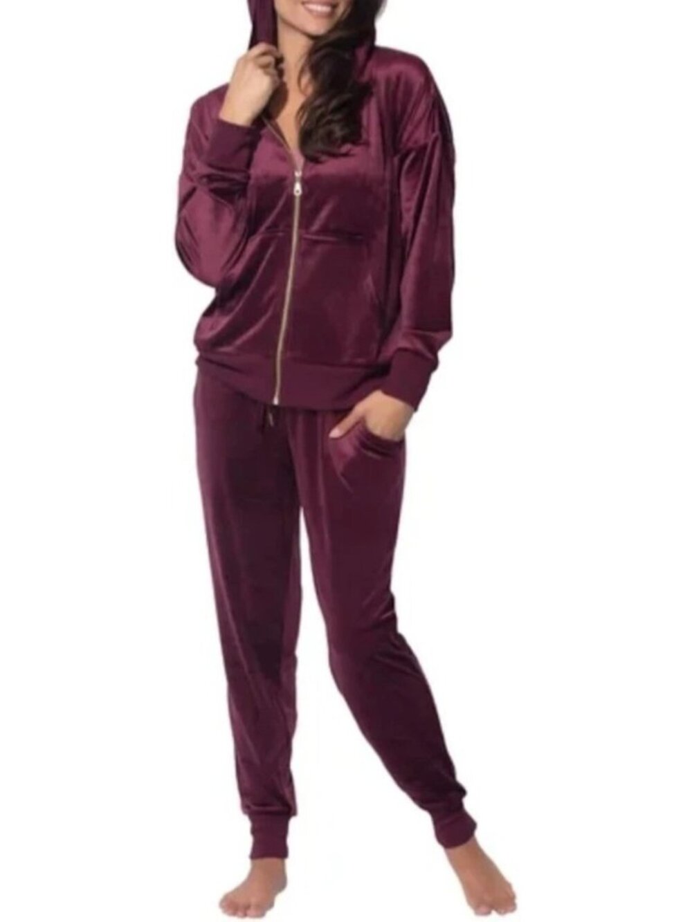 NWT Felina Women's XS Tracksuit Hoodie & Jogger Set Burgundy